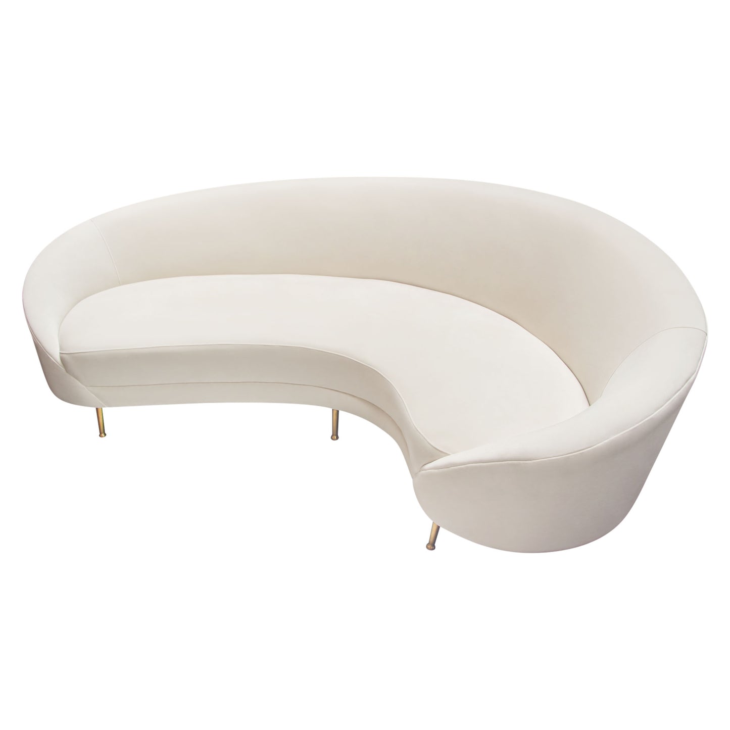 Celine Curved Sofa with Contoured Back in Light Cream Velvet and Gold Metal Legs by Diamond Sofa