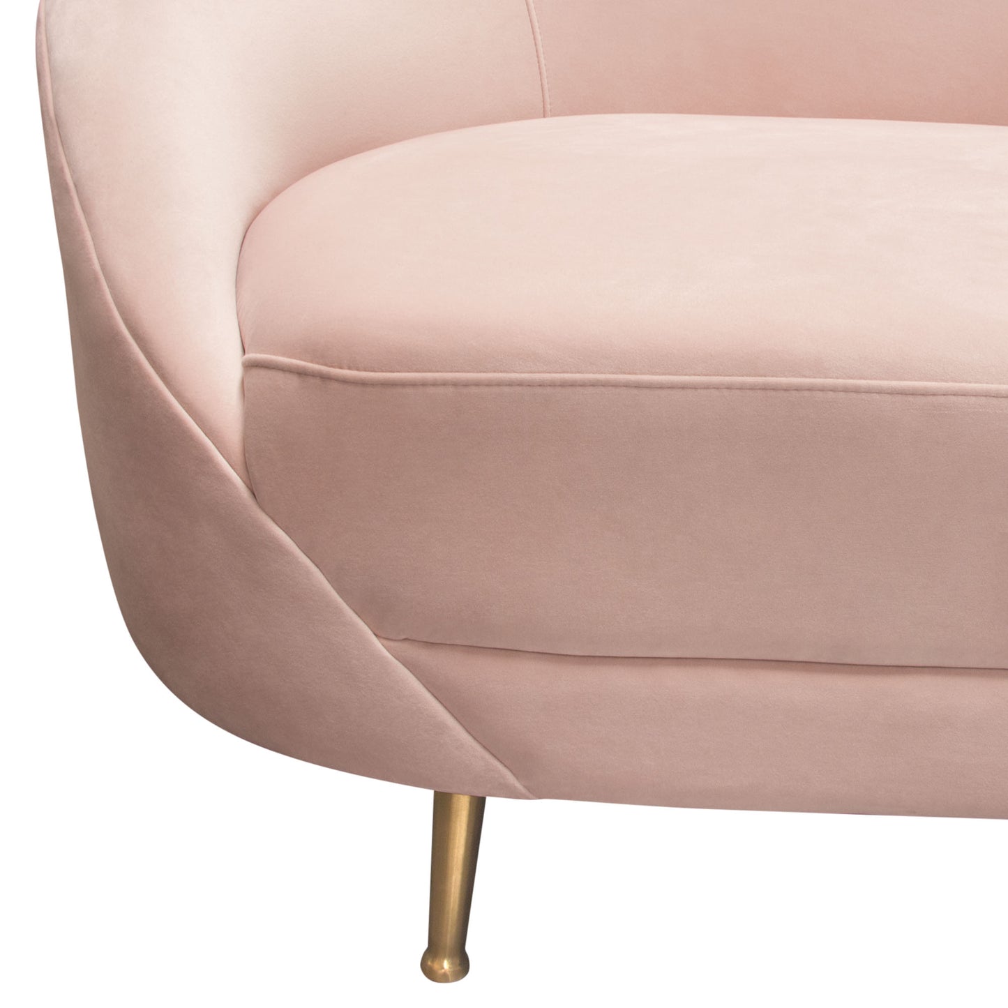 Celine Curved Sofa with Contoured Back in Blush Pink Velvet and Gold Metal Legs by Diamond Sofa