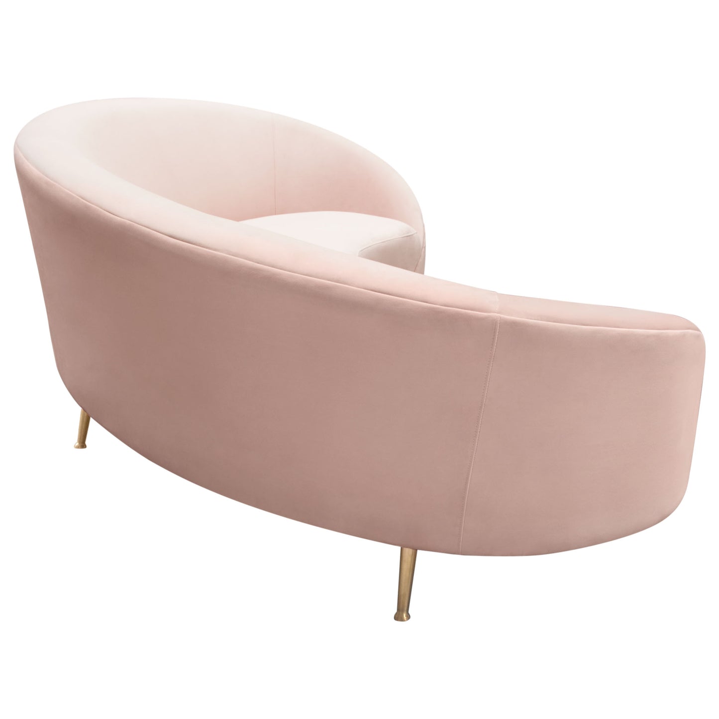 Celine Curved Sofa with Contoured Back in Blush Pink Velvet and Gold Metal Legs by Diamond Sofa