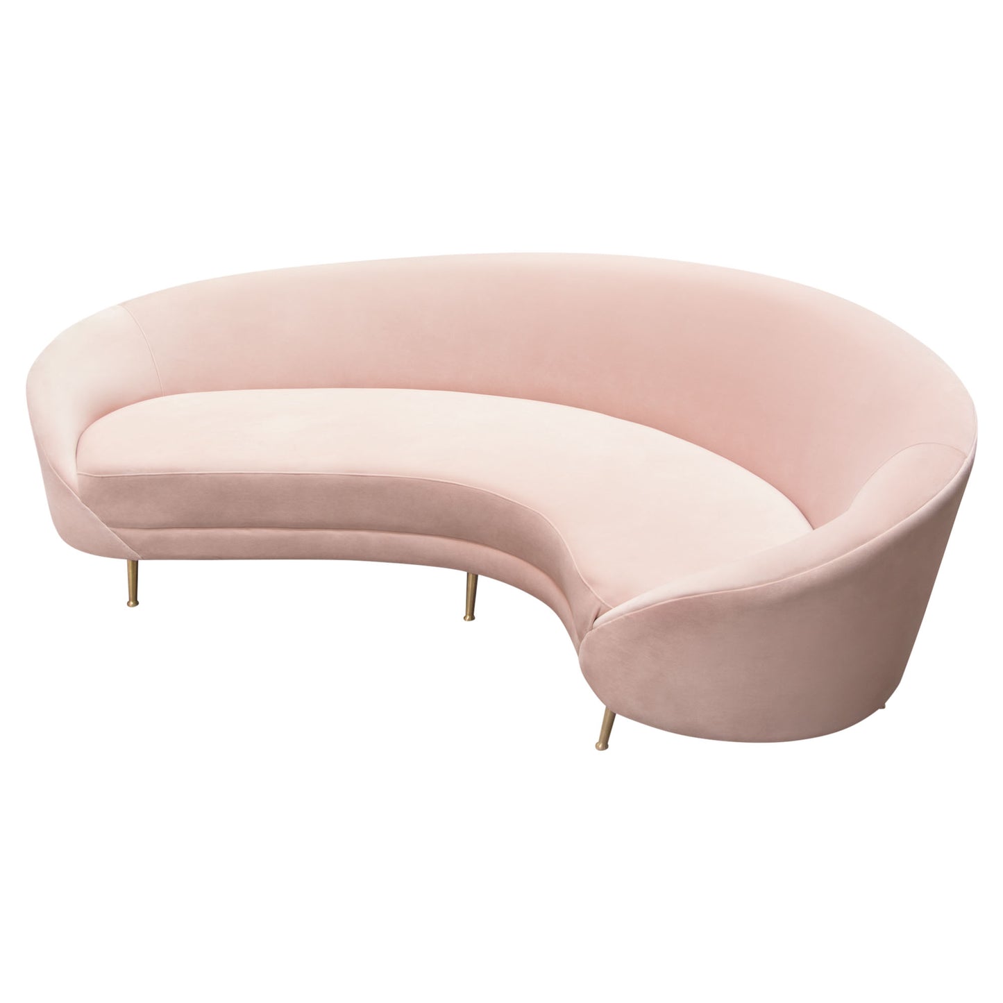 Celine Curved Sofa with Contoured Back in Blush Pink Velvet and Gold Metal Legs by Diamond Sofa