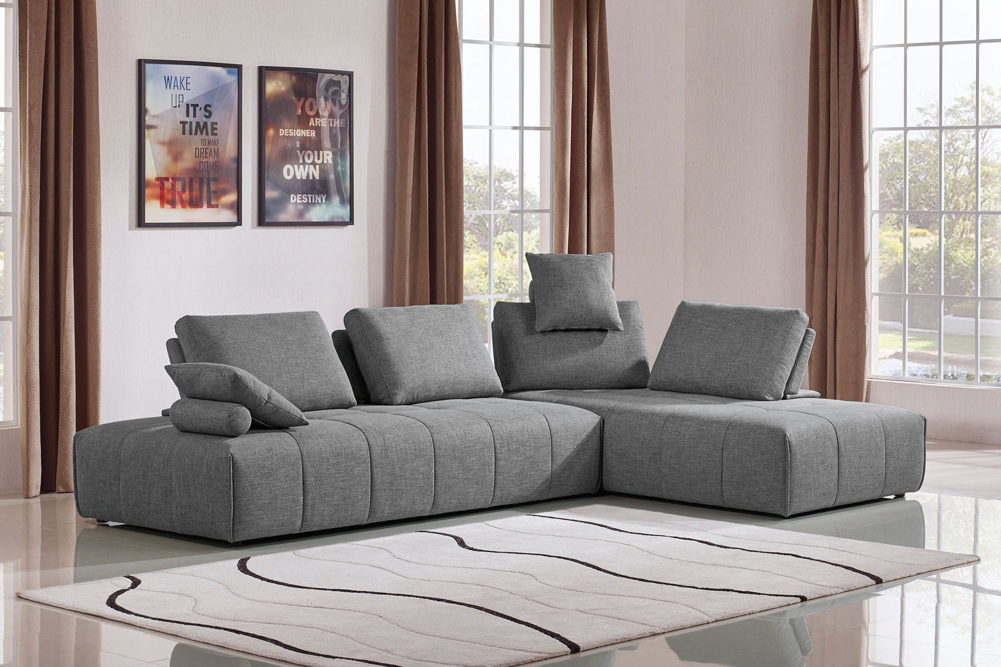 Cloud 2PC Lounge Seating Platforms with Moveable Backrest Supports in Space Grey Fabric by Diamond Sofa