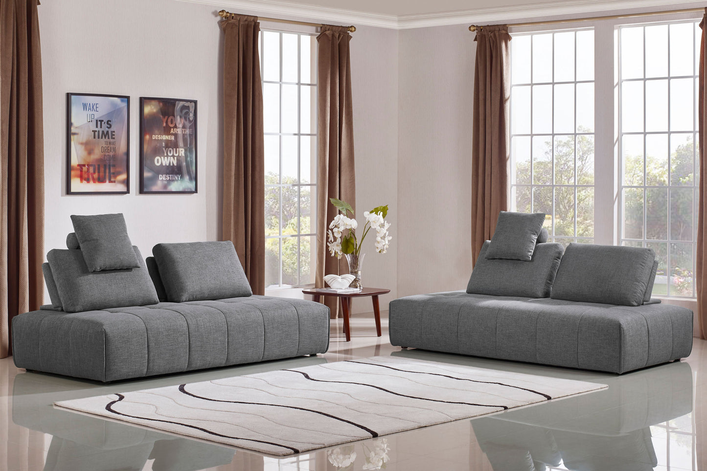 Cloud 2PC Lounge Seating Platforms with Moveable Backrest Supports in Space Grey Fabric by Diamond Sofa