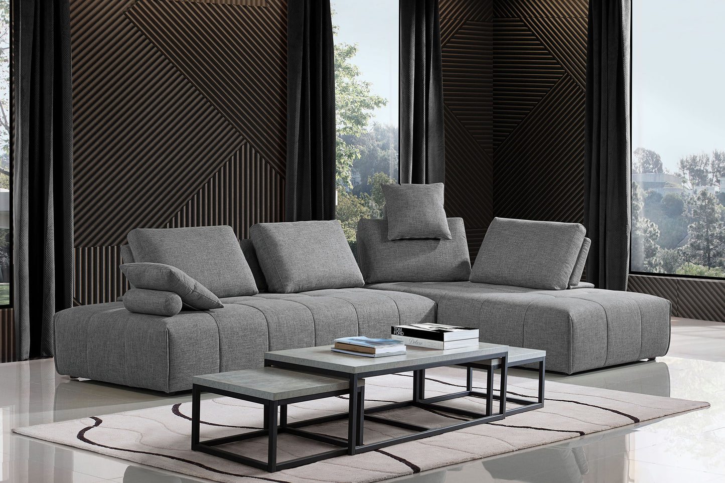 Cloud 2PC Lounge Seating Platforms with Moveable Backrest Supports in Space Grey Fabric by Diamond Sofa