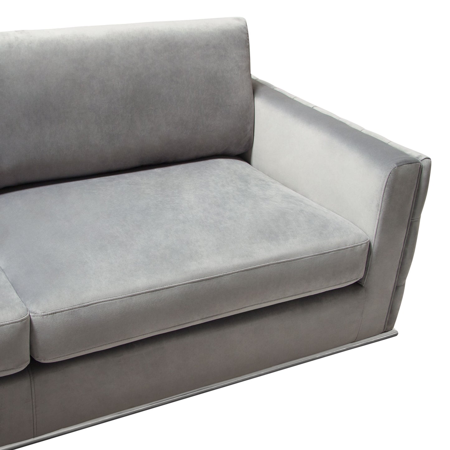 Envy 3PC Sectional in Platinum Grey Velvet with Tufted Outside Detail and Silver Metal Trim by Diamond Sofa