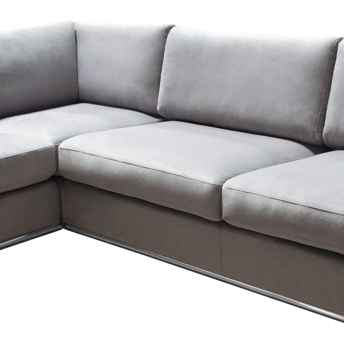 Envy 3PC Sectional in Platinum Grey Velvet with Tufted Outside Detail and Silver Metal Trim by Diamond Sofa