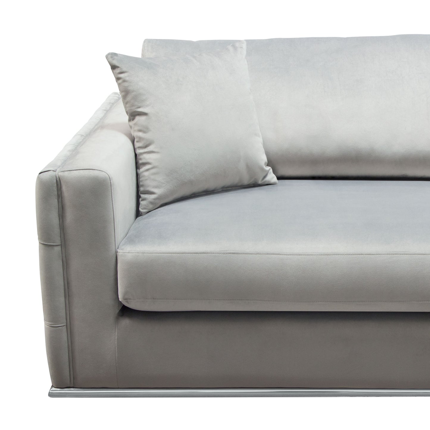 Envy Sofa in Platinum Grey Velvet with Tufted Outside Detail and Silver Metal Trim by Diamond Sofa