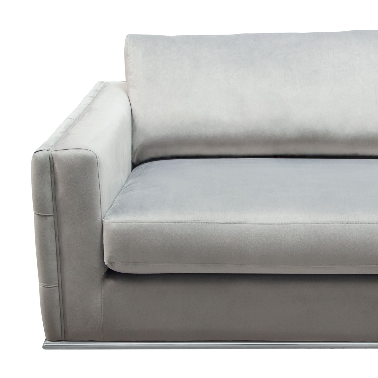 Envy Sofa in Platinum Grey Velvet with Tufted Outside Detail and Silver Metal Trim by Diamond Sofa