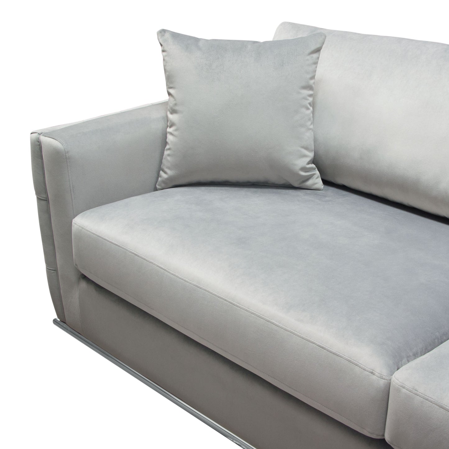 Envy Sofa in Platinum Grey Velvet with Tufted Outside Detail and Silver Metal Trim by Diamond Sofa