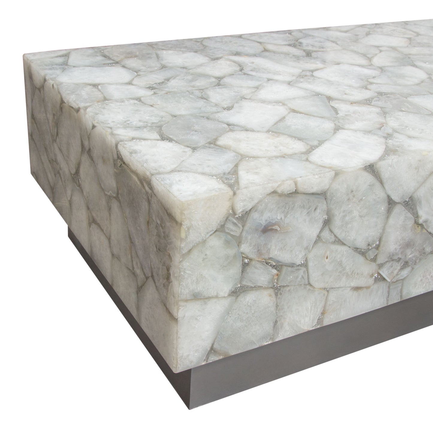 Gemini Genuine White Quartz Cocktail Table w/ Antique Silver Finished Base by Diamond Sofa