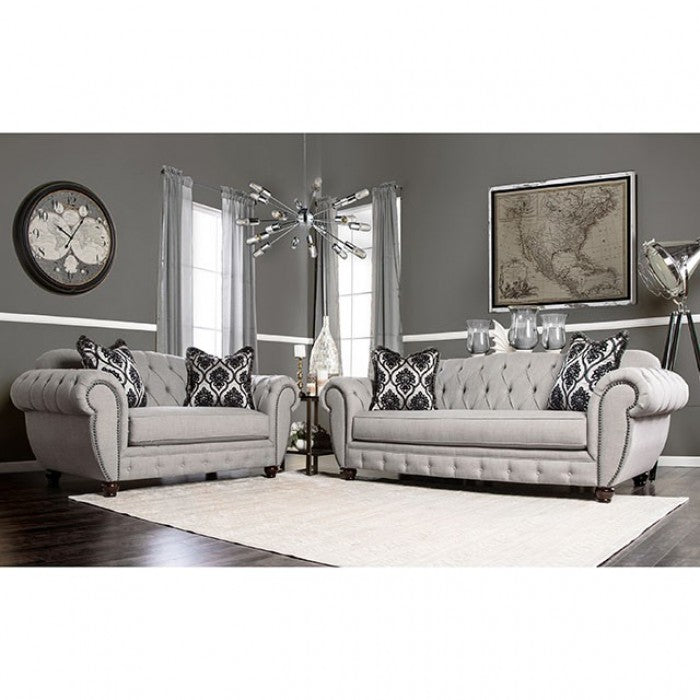 Furniture of America Oscar Transitional Tufted Sofa in Gray IDF-2291-SF