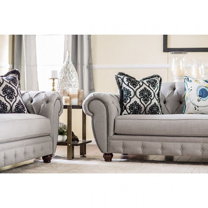 Furniture of America Oscar Transitional Tufted Sofa in Gray IDF-2291-SF