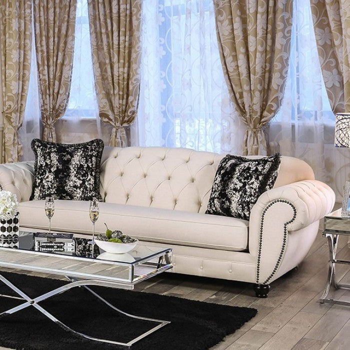 Furniture of America Oscar Transitional Tufted Sofa in Beige IDF-2292-SF