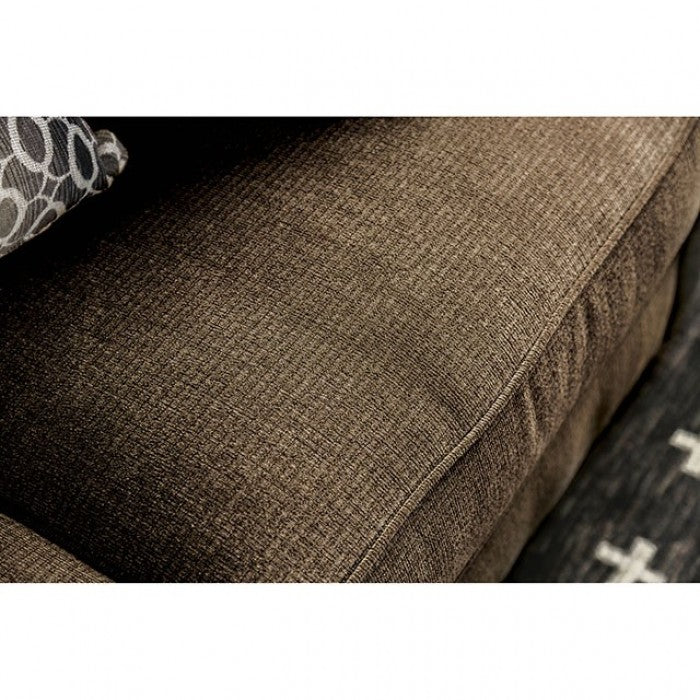 Furniture of America Quinley Contemporary Chenille Nailhead Sofa in Dark Brown IDF-3073-SF