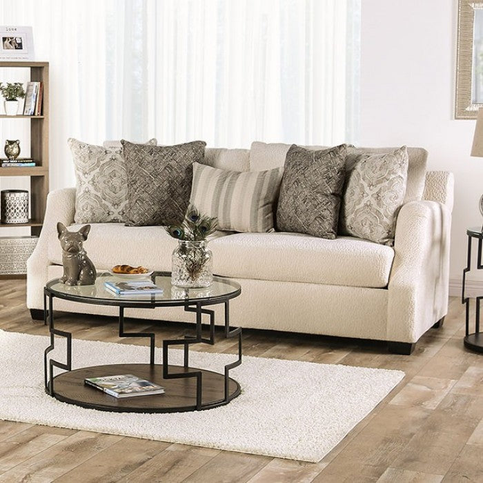 Furniture of America Quavo Upholstered Sofa in Ivory IDF-3083-SF