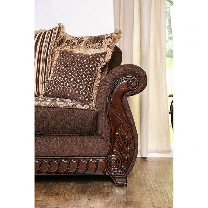 Furniture of America Merzen Traditional Fabric Upholstered Sofa in Brown IDF-6109-SF