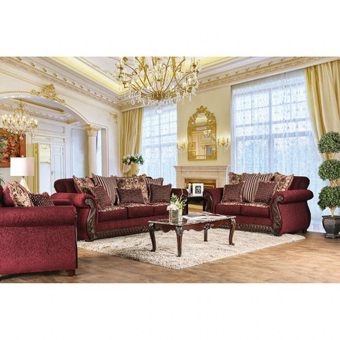 Furniture of America Merzen Traditional Fabric Upholstered Loveseat in Wine IDF-6110-LV