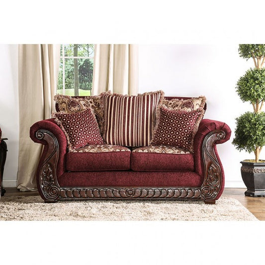 Furniture of America Merzen Traditional Fabric Upholstered Loveseat in Wine IDF-6110-LV