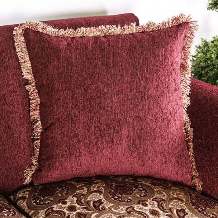 Furniture of America Merzen Traditional Fabric Upholstered Loveseat in Wine IDF-6110-LV