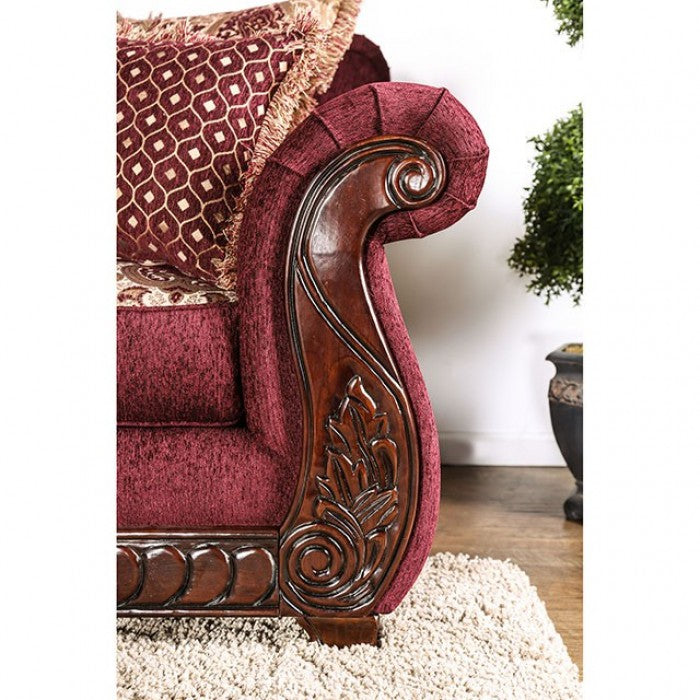 Furniture of America Merzen Traditional Fabric Upholstered Loveseat in Wine IDF-6110-LV