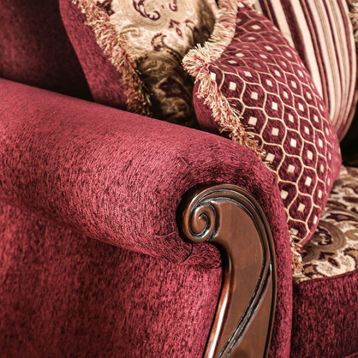 Furniture of America Merzen Traditional Fabric Upholstered Loveseat in Wine IDF-6110-LV