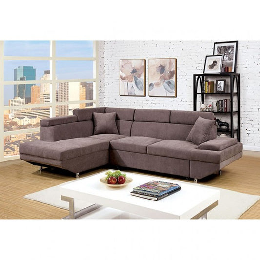 Furniture of America Foreman Contemporary Adjustable Headrest Sectional in Brown IDF-6125BR-SEC