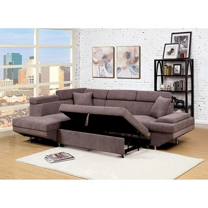 Furniture of America Foreman Contemporary Adjustable Headrest Sectional in Brown IDF-6125BR-SEC