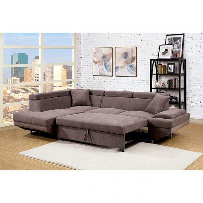 Furniture of America Foreman Contemporary Adjustable Headrest Sectional in Brown IDF-6125BR-SEC