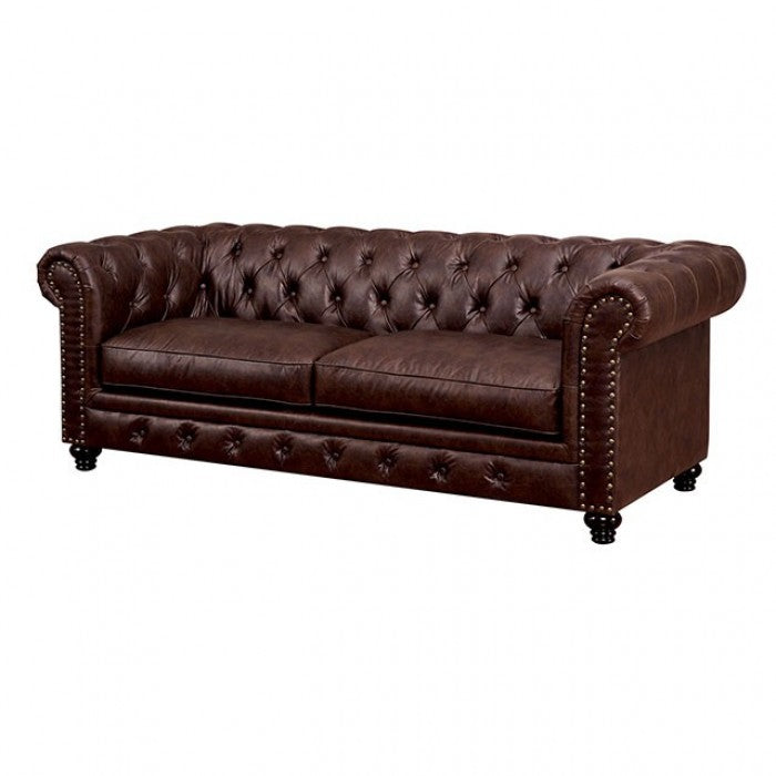 Furniture of America Renett Traditional Fabric Tufted Tuxedo Sofa in Brown IDF-6269BR-SF