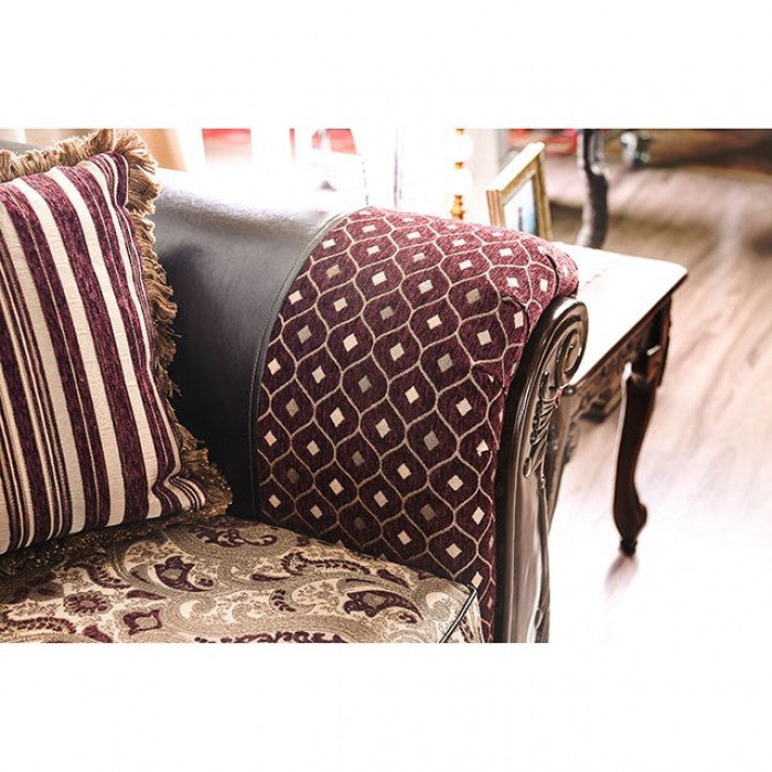 Furniture of America Azzar Traditional Faux Leather Tufted in Burgundy and Dark Brown