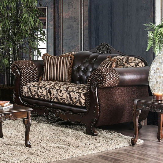 Furniture of America Azzar Traditional Faux Leather Tufted in Dark Brown