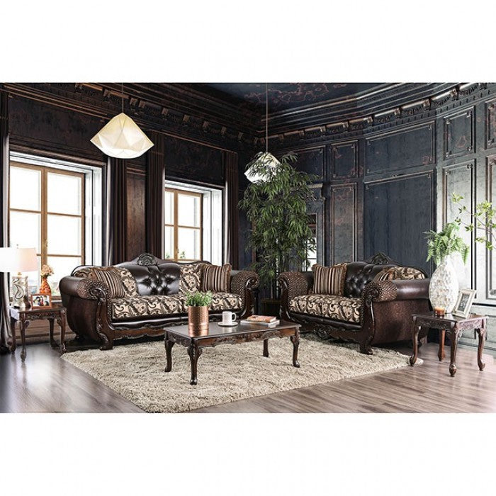 Furniture of America Azzar Traditional Faux Leather Tufted in Dark Brown