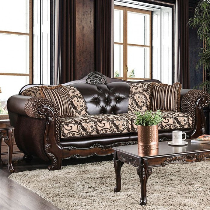 Furniture of America Azzar Traditional Faux Leather Tufted in Dark Brown