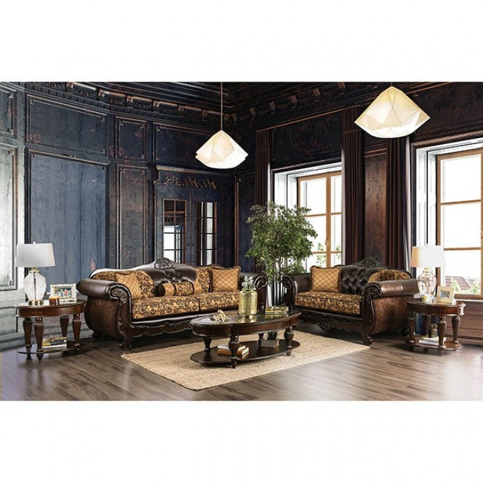 Furniture of America Azzar Traditional Faux Leather Tufted in Tan and Dark Brown