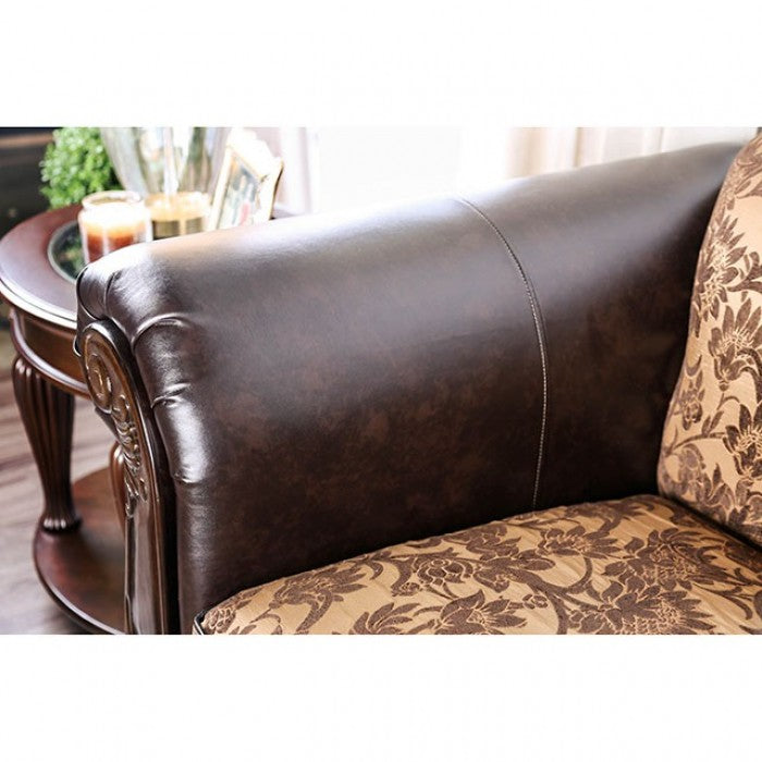 Furniture of America Azzar Traditional Faux Leather Tufted in Tan and Dark Brown