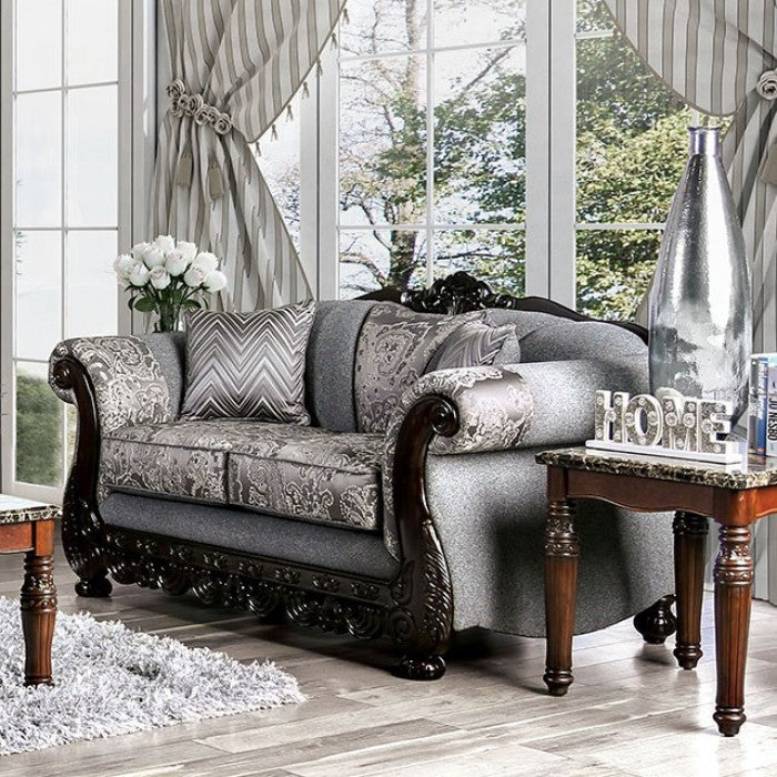 Furniture of America Sorne Traditional Chenille Upholstered in Gray and Espresso