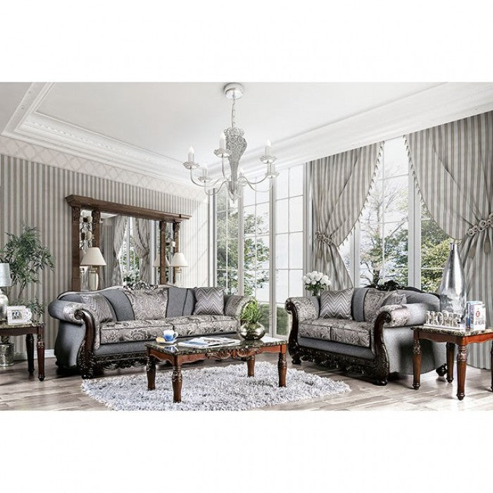 Furniture of America Sorne Traditional Chenille Upholstered in Gray and Espresso