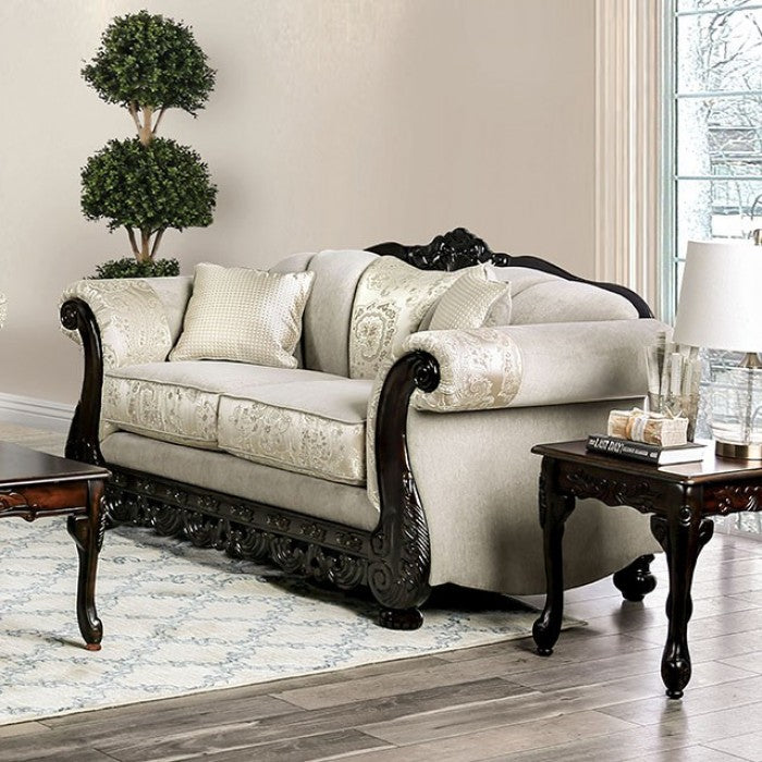 Furniture of America Sorne Traditional Chenille Upholstered in Ivory and Espresso