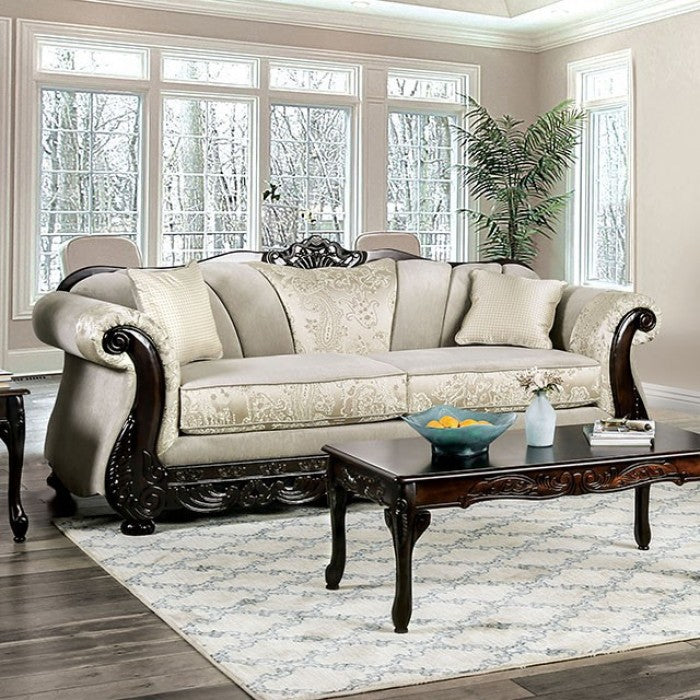 Furniture of America Sorne Traditional Chenille Upholstered in Ivory and Espresso