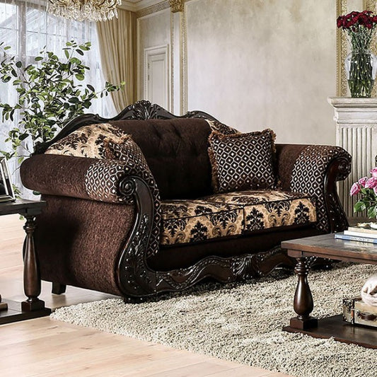 Furniture of America Huan Traditional Rolled Arms Loveseat in Dark Brown IDF-6431-LV