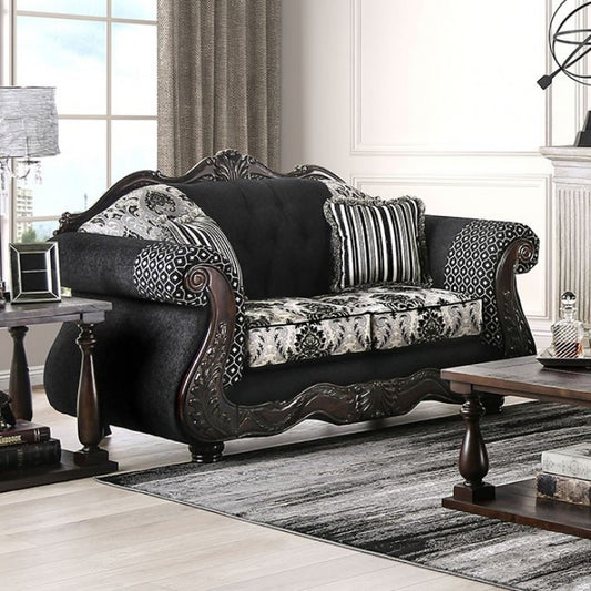 Furniture of America Huan Traditional Rolled Arms Loveseat in Black IDF-6432-LV