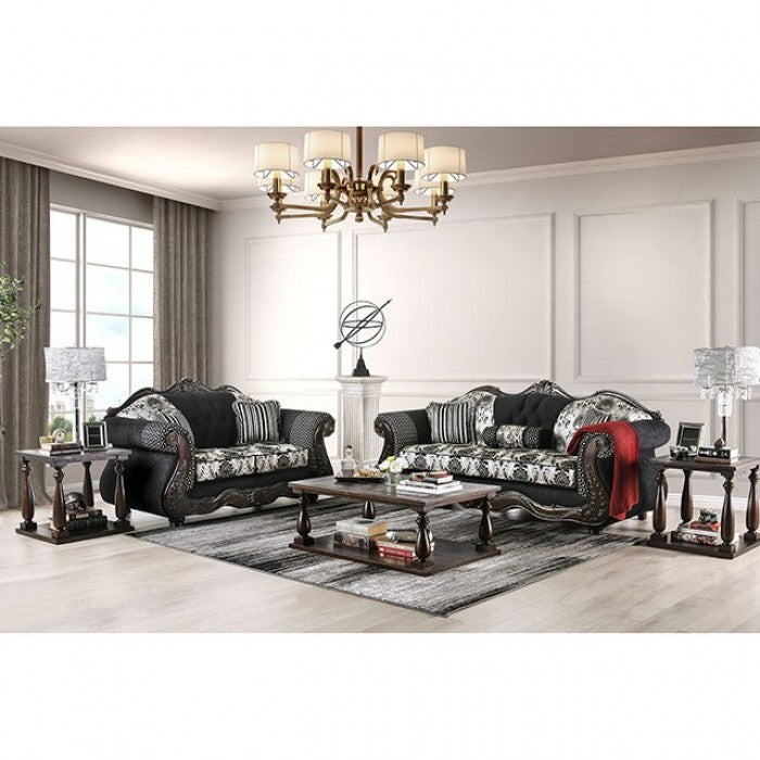 Furniture of America Huan Traditional Rolled Arms Loveseat in Black IDF-6432-LV