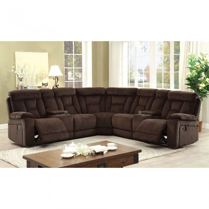 Furniture of America Bronson Transitional Chenille Fabric Reclining Sectional with Cup Holders