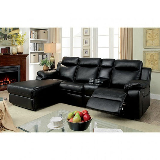 Furniture of America Becarra Transitional Faux Leather Reclining Sectional with Cup Holders