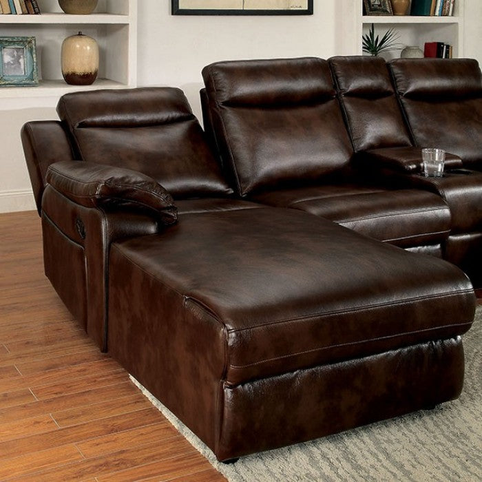 Furniture of America Becarra Transitional Faux Leather Reclining Sectional with Cup Holders