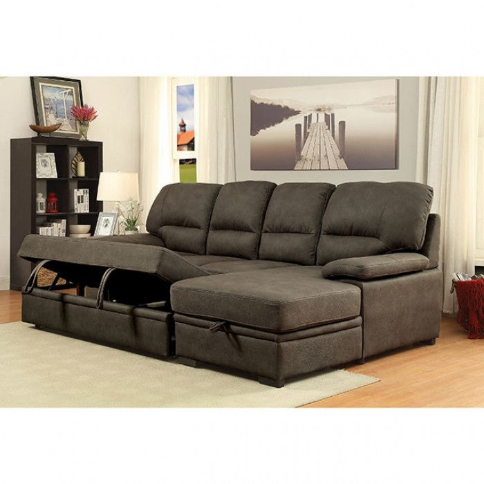 Furniture of America Alceste Contemporary Sleeper Sectional in Ash Brown IDF-6908BR-SEC