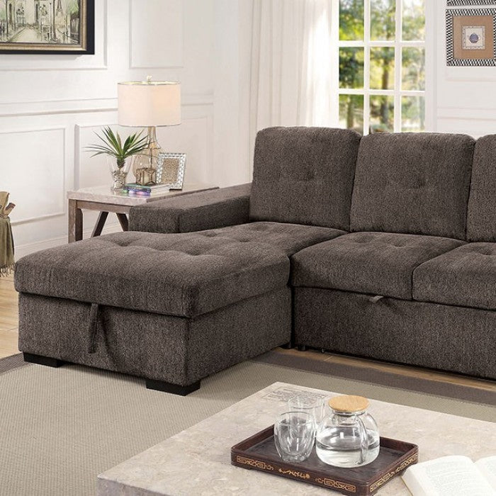 Furniture of America Owego Tufted Sectional in Warm Gray IDF-6959GY-SEC