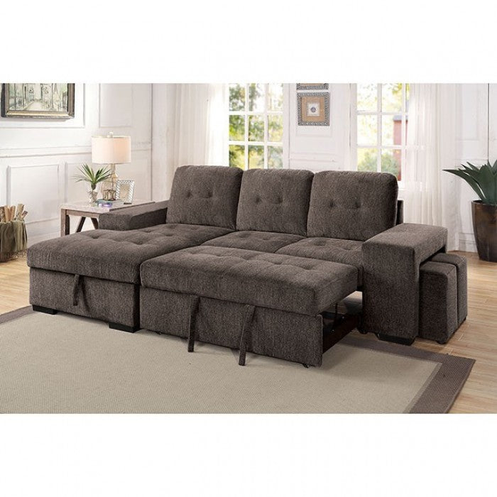 Furniture of America Owego Tufted Sectional in Warm Gray IDF-6959GY-SEC