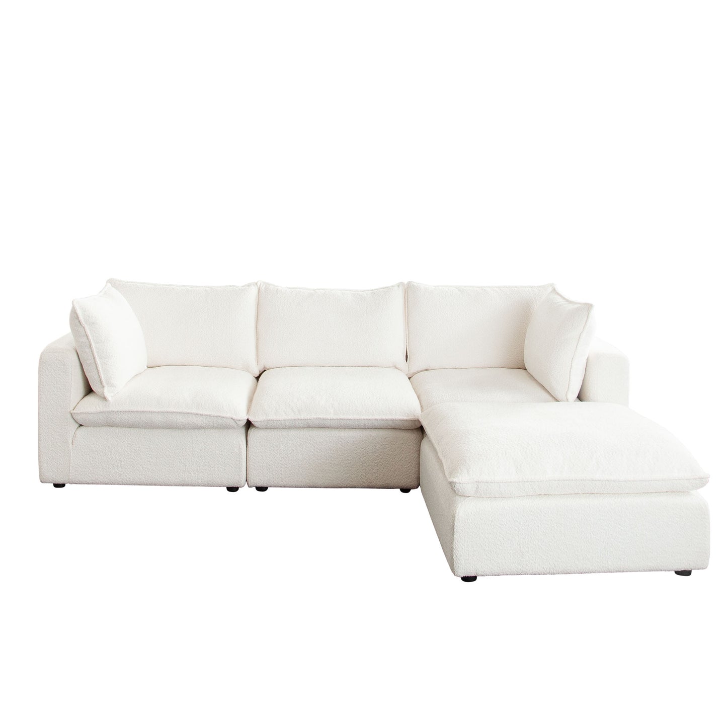 Ivy 4-Piece Reversible Modular Chaise Sectional in White Faux Shearling w/ Feather Down Seating by Diamond Sofa