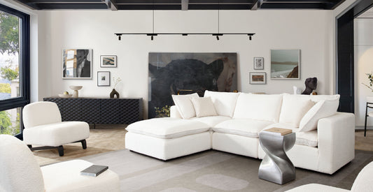 Ivy 4-Piece Reversible Modular Chaise Sectional in White Faux Shearling w/ Feather Down Seating by Diamond Sofa