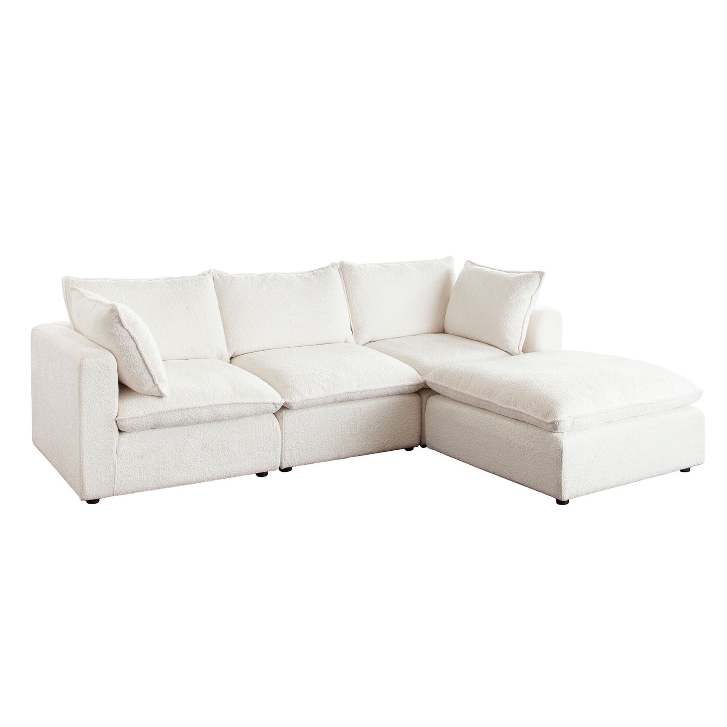 Ivy 4-Piece Reversible Modular Chaise Sectional in White Faux Shearling w/ Feather Down Seating by Diamond Sofa